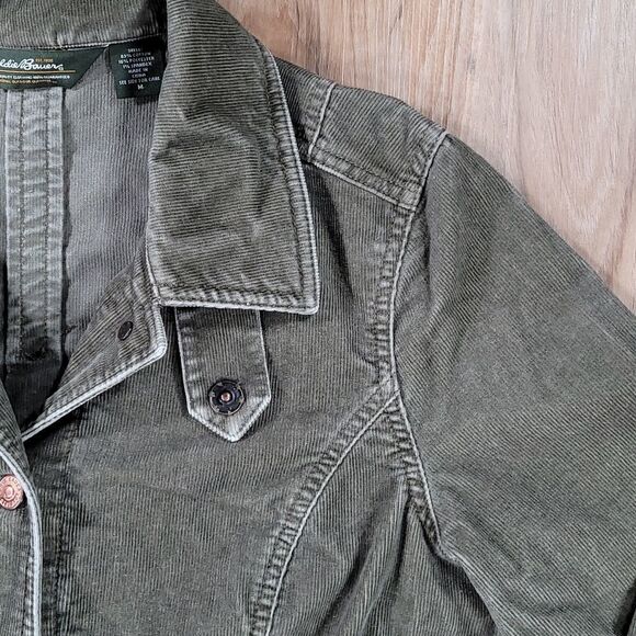 ☔️🔺️Eddie Bauer Olive Corduroy Utility Jacket Medium - Picture 5 of 9